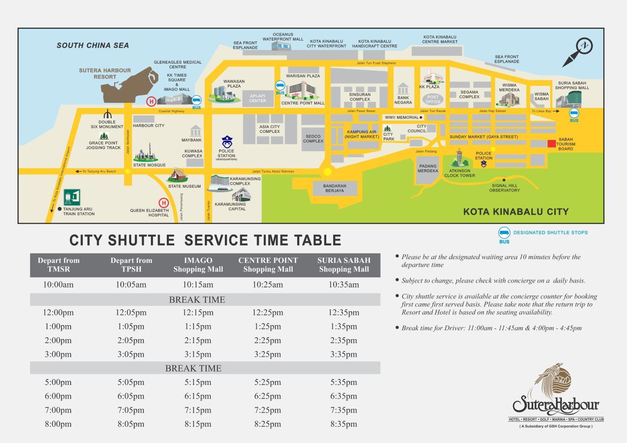 The Pacific Sutera Hotell Kota Kinabalu Eksteriør bilde City Shuttle Service Timetable